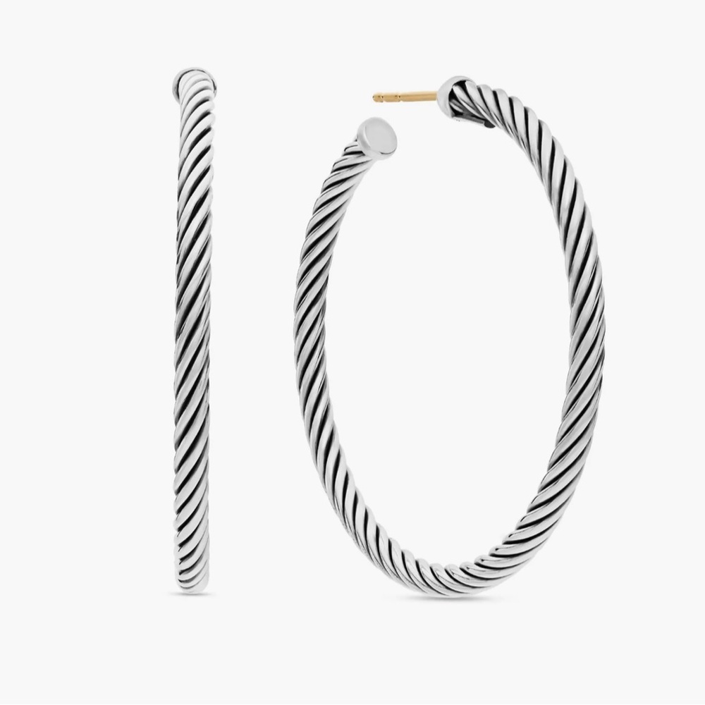 David Yurman Sterling Silver 1 1/2” Cable Hoop Earrings NWOT